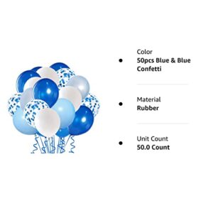 Royal Blue Confetti Latex Balloons, 50pcs 12 inch Light Blue Baby Blue and White Party Balloons for Birthday Wedding Party Decoration