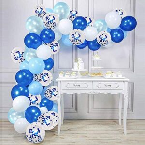 Royal Blue Confetti Latex Balloons, 50pcs 12 inch Light Blue Baby Blue and White Party Balloons for Birthday Wedding Party Decoration