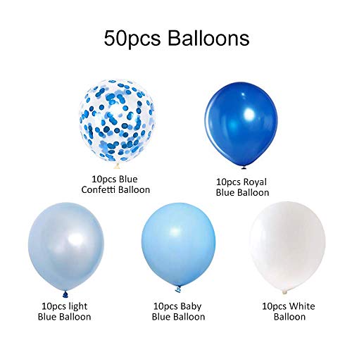 Royal Blue Confetti Latex Balloons, 50pcs 12 inch Light Blue Baby Blue and White Party Balloons for Birthday Wedding Party Decoration