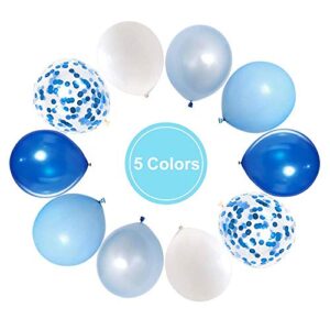 Royal Blue Confetti Latex Balloons, 50pcs 12 inch Light Blue Baby Blue and White Party Balloons for Birthday Wedding Party Decoration