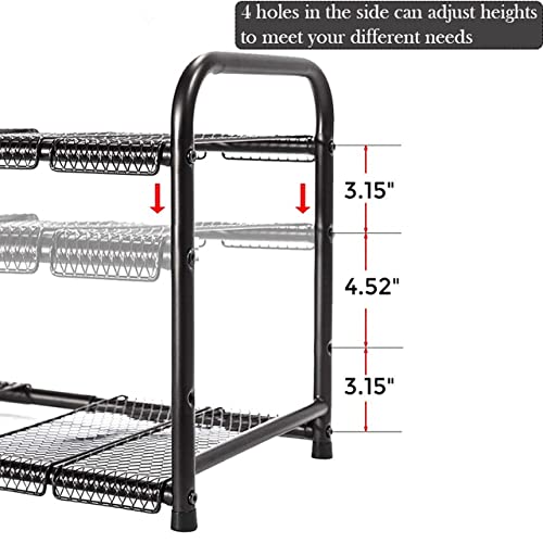 STORAGE MANIAC Under Sink 2 Tier Expandable (Width & Height) Shelf Organizer, Under Sink Organizer and Storage with 10 Removable Steel Panels for Kitchen, Bathroom - from 18.5 to 30 Inches, Bronze