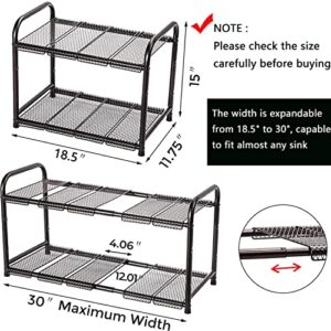 STORAGE MANIAC Under Sink 2 Tier Expandable (Width & Height) Shelf Organizer, Under Sink Organizer and Storage with 10 Removable Steel Panels for Kitchen, Bathroom - from 18.5 to 30 Inches, Bronze