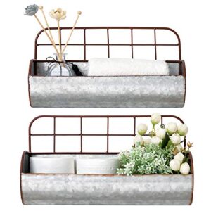 dahey farmhouse galvanized wall basket decor bathroom storage bin organizer rustic metal wall planter wire back hanging shelves for bedroom living room kitchen apartment entryway laundry, set of 2