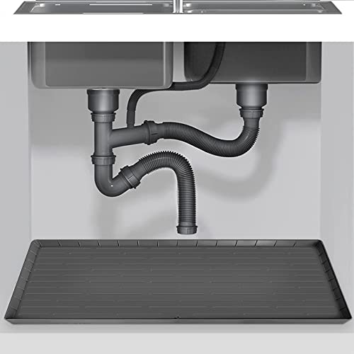 Under Sink Mat, 34" x 22" x 1" Silicone Under The Sink Mat for Kitchen Waterproof, Under Sink Drip Tray with Drain Hole for Cabinet Protector, Hold Up to 3 Gallons Liquid, Dark Gray