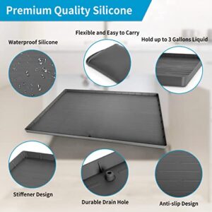 Under Sink Mat, 34" x 22" x 1" Silicone Under The Sink Mat for Kitchen Waterproof, Under Sink Drip Tray with Drain Hole for Cabinet Protector, Hold Up to 3 Gallons Liquid, Dark Gray