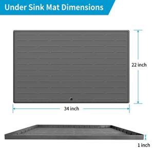 Under Sink Mat, 34" x 22" x 1" Silicone Under The Sink Mat for Kitchen Waterproof, Under Sink Drip Tray with Drain Hole for Cabinet Protector, Hold Up to 3 Gallons Liquid, Dark Gray