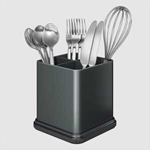 utensil holder, paroson aluminum kitchen utensil holder with 4 compartments,silverware holder perfect for kitchen spatula spoon,cutlery,utensil organize（dark grey）