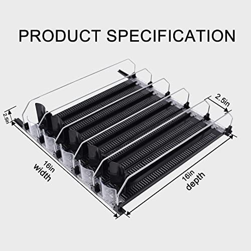 Soda Can Drink Organizer for Fridge, Self Pushing Drink Organizer for Refrigerator Width Adjustable Beverage Pusher Glide Beer Pop Can Water Bottle Storage for Pantry, Kitchen-Black, 5 Row