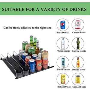 Soda Can Drink Organizer for Fridge, Self Pushing Drink Organizer for Refrigerator Width Adjustable Beverage Pusher Glide Beer Pop Can Water Bottle Storage for Pantry, Kitchen-Black, 5 Row