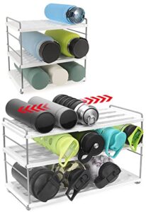 vibrille expandable water bottle organizer for cabinet – height adjustable 3-shelf water bottle storage holder rack for kitchen organization, white