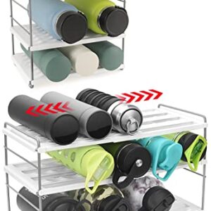 Vibrille Expandable Water Bottle Organizer for Cabinet - Height Adjustable 3-Shelf Water Bottle Storage Holder Rack for Kitchen Organization, White