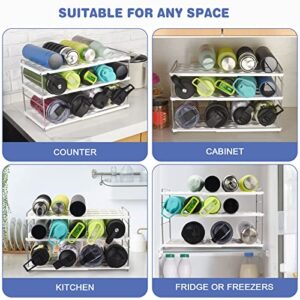 Vibrille Expandable Water Bottle Organizer for Cabinet - Height Adjustable 3-Shelf Water Bottle Storage Holder Rack for Kitchen Organization, White