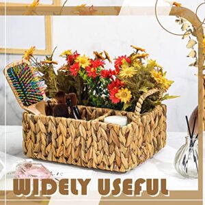 Wicker Flatware Storage Basket Utensil Caddy Hand Woven Divided Cutlery Holder Kitchen Utensil Organizer Water Hyacinth Silverware Organizer with Handle for Countertop Party, 10 x 7.9 x 3.9 Inch