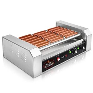 olde midway electric 18 hot dog 7 roller grill cooker machine 900-watt – commercial grade