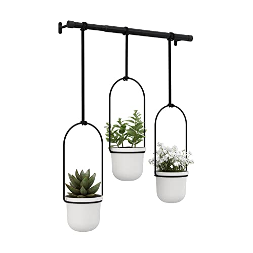 Umbra Triflora Hanging Planter for Window, Indoor Herb Garden, White/Black, Triple