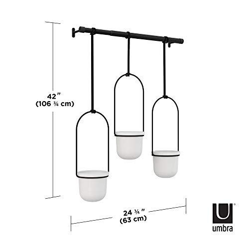 Umbra Triflora Hanging Planter for Window, Indoor Herb Garden, White/Black, Triple