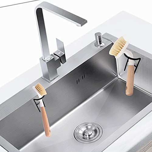 Ginyrerd 2Pcs Mini Self-Adhesive Sink Sponge Holder for Kitchen Sink Dish Wand Holder Sink Brush Holder No Drilling Dish Brush Holder,Strong Stickiness,Black