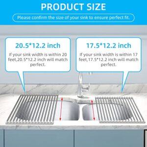 VMVN Dish Drying Rack,Over The Sink Dish Drying Rack,Dish Racks for Kitchen Counter,Roll Up Sink Drying Rack,17.5"x12.2"Stainless Steel Dish Drainers,Kitchen Sink Accessories