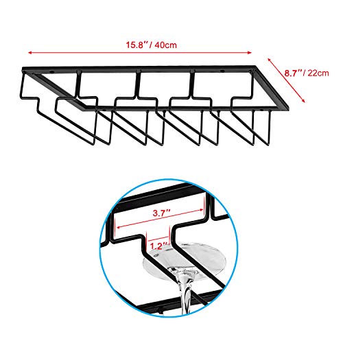 MOCOUM Wine Glasses Rack Under Cabinet Stemware Rack,Wine Glass Hanger Rack Wire Wine Glass Holder Storage Hanger for Cabinet Kitchen Bar (4 Rows)