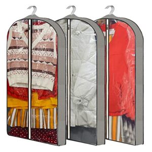 40″ garment bags, clear moth proof suits covers with 4″ gussetes, for hanging clothes closet storage travel, plastic protector for coat, jacket, sweater, shirts, 3 packs