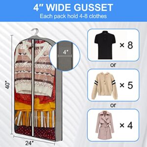 40" Garment Bags, Clear Moth Proof Suits Covers with 4" Gussetes, for Hanging Clothes Closet Storage Travel, Plastic Protector for Coat, Jacket, Sweater, Shirts, 3 Packs