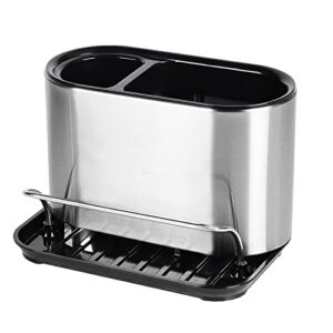 teanxu stainless steel sink caddy sponge holder organizer tidy drains water dish brush holder for kitchen counter