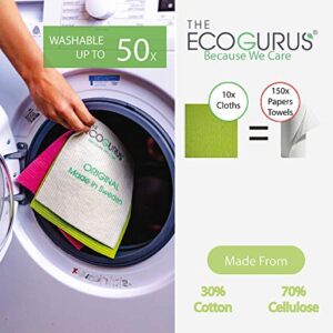 The EcoGurus {Improved} Swedish Dishcloths for Kitchen, Original Made in Sweden (10x Assorted) Multi-Surface Swedish Dish Cloths, Cellulose & Cotton Swedish Dishtowels, No Odor