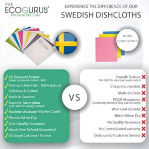 The EcoGurus {Improved} Swedish Dishcloths for Kitchen, Original Made in Sweden (10x Assorted) Multi-Surface Swedish Dish Cloths, Cellulose & Cotton Swedish Dishtowels, No Odor