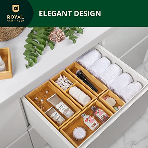 ROYAL CRAFT WOOD Luxury Bamboo Drawer Organizer Storage Box, Bin Set - Multi-Use Drawer Organizer for Kitchen, Bathroom, Office Desk, Makeup, Jewelry (5 Boxes)