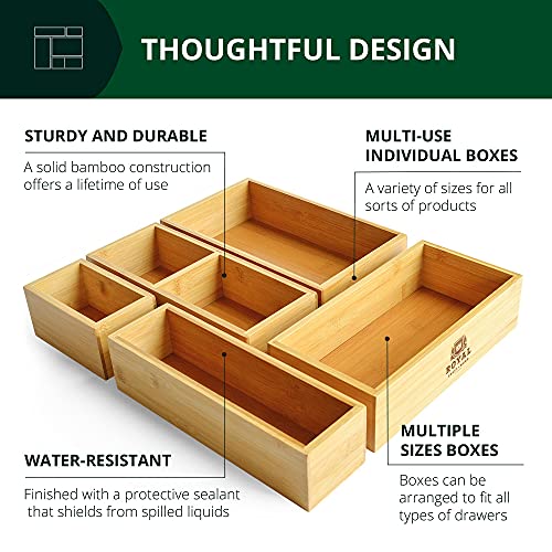 ROYAL CRAFT WOOD Luxury Bamboo Drawer Organizer Storage Box, Bin Set - Multi-Use Drawer Organizer for Kitchen, Bathroom, Office Desk, Makeup, Jewelry (5 Boxes)