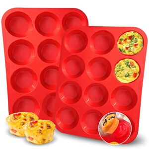 walfos silicone muffin pan set – 12 cups regular silicone cupcake pan, non-stick and bpa free, great for making muffin cakes, tart, fat bombs – dishwasher safe, 2-piece