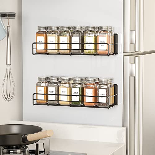 Neatsure 2 Pack Magnetic Spice Rack with 24 Spice Jars, 400 Spice Labels and Funnel, Alternative to Magnetic Spice Tins Containers, Refrigerator Fridge Shelf Organizer