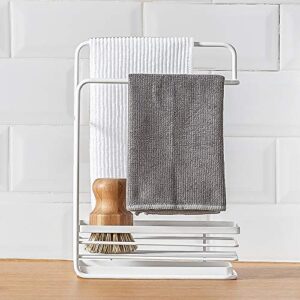 poeland sponge holder with drain pan, kitchen sink caddy organizer for sponge brush soap dish dishcloth rack