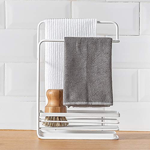 Poeland Sponge Holder with Drain Pan, Kitchen Sink Caddy Organizer for Sponge Brush Soap Dish Dishcloth Rack