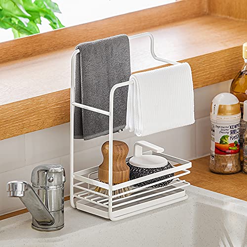 Poeland Sponge Holder with Drain Pan, Kitchen Sink Caddy Organizer for Sponge Brush Soap Dish Dishcloth Rack