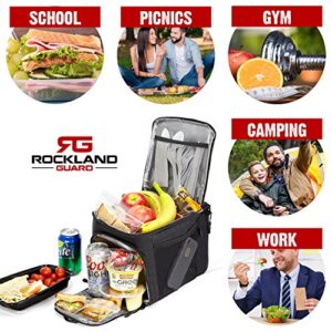 Rockland Guard - Insulated Meal Prep Bag Cooler - Portable Hot or Cold Lunch Box for Meal Management at Work, Gym or Travel. (Black)