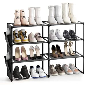 amazer 4 tiers shoe rack for closet, shoe storage organizer for 16-20 pairs of shoes, shoe shelf with removable pocket for entryway bedroom hallway, 34.6x11x21.4 inches (black)