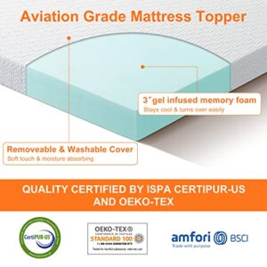 3 Inch Gel Memory Foam Mattress Topper Queen Size , Cooling Mattress Pad Cover for Back Pain, Bed Topper with Removable Bamboo Cover，Soft & Breathable