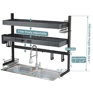 Expandable Dish Drainer Over The Sink, 2-Tier Dish Drying Rack with Cutlery Drainer,Stainless Steel…