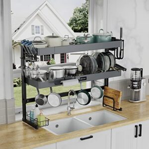 Expandable Dish Drainer Over The Sink, 2-Tier Dish Drying Rack with Cutlery Drainer,Stainless Steel…