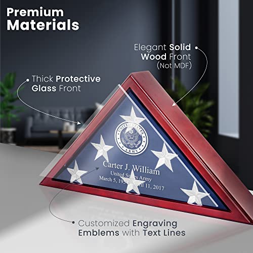 SmartChoice Personalized Flag Case for American Veteran Flag 9.5 X 5 Feet Flag Display Case for Burial Flag Wall Mounted Flag Box Display Case for Burial Flag to Display Folded Flag Glass Front.