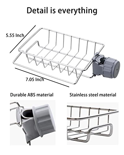 Enhydra 3 in 1 Sponge Holder for Kitchen Sink, Sink Area Saving Faucet Rack Stainless Steel Sink Caddy, Dish Rag Hanging