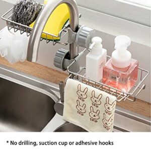 Enhydra 3 in 1 Sponge Holder for Kitchen Sink, Sink Area Saving Faucet Rack Stainless Steel Sink Caddy, Dish Rag Hanging