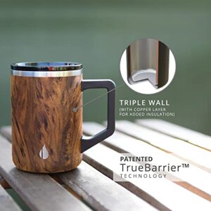 Elemental Summit Coffee Mug with Lid & Handle, Insulated Camp Mug, Triple Wall Stainless Steel Mug with Copper Lining, Hot and Cold Coffee Tumbler up to 6 Hours Hot and 18 Hour Cold, 16oz - Teakwood