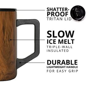 Elemental Summit Coffee Mug with Lid & Handle, Insulated Camp Mug, Triple Wall Stainless Steel Mug with Copper Lining, Hot and Cold Coffee Tumbler up to 6 Hours Hot and 18 Hour Cold, 16oz - Teakwood