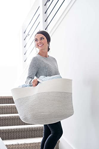 Little Hippo Baskets XXXL Large Cotton Rope Basket 22"x22"x14" Storage Basket, Woven Basket, Large Basket, Blanket Basket Living Room, Toy Basket, Baskets for Organizing, Kids Toy Storage Organizer