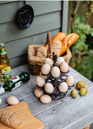 Vixdonos Rustic Egg Holder Iron Egg Rack Rooster Egg Tray for 12 Fresh Eggs