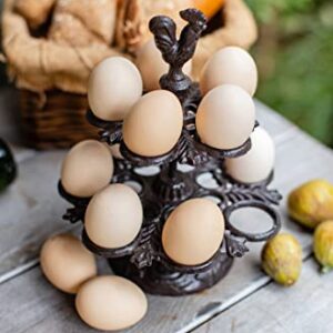 Vixdonos Rustic Egg Holder Iron Egg Rack Rooster Egg Tray for 12 Fresh Eggs