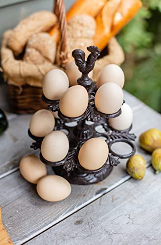 Vixdonos Rustic Egg Holder Iron Egg Rack Rooster Egg Tray for 12 Fresh Eggs