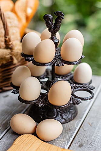 Vixdonos Rustic Egg Holder Iron Egg Rack Rooster Egg Tray for 12 Fresh Eggs